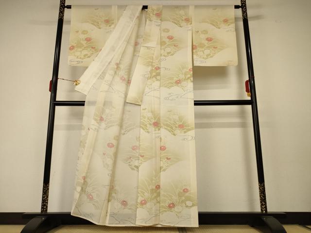 平和屋着物＊夏物 訪問着 絽 手描き 流水草花文 正絹 逸品 AABC6899jd