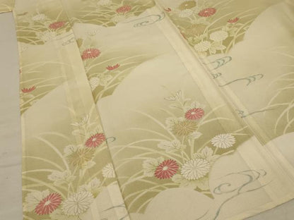 平和屋着物＊夏物 訪問着 絽 手描き 流水草花文 正絹 逸品 AABC6899jd