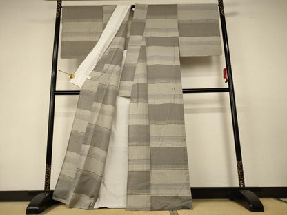 平和屋着物▽上質な紬 単衣 格子 正絹 逸品 AABC6902jd