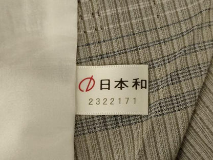 平和屋着物▽上質な紬 単衣 格子 正絹 逸品 AABC6902jd