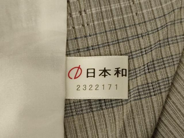 平和屋着物▽上質な紬 単衣 格子 正絹 逸品 AABC6902jd