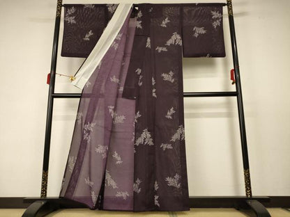 平和屋着物＊夏物 小紋 絽 枝葉文 正絹 逸品 AABC6904jd