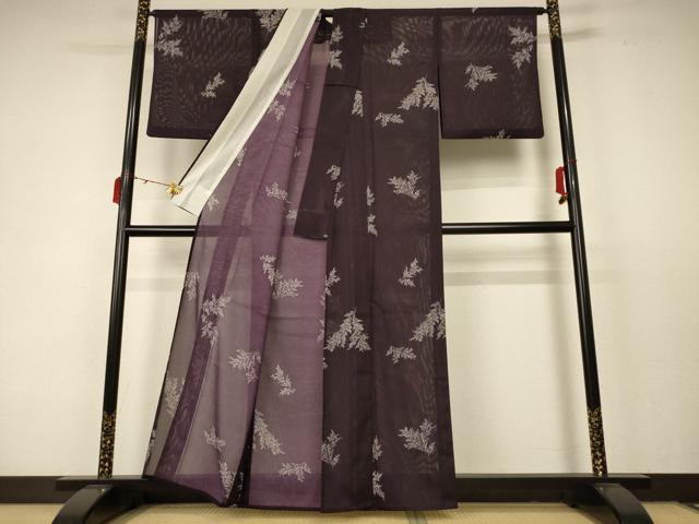 平和屋着物＊夏物 小紋 絽 枝葉文 正絹 逸品 AABC6904jd