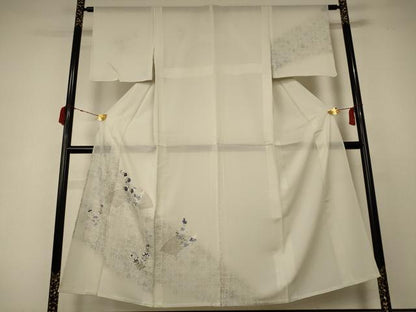 平和屋着物＊夏物　訪問着　絽　刺繍　扇面草花文　銀糸　五泉　反端付き　正絹　逸品　AABC6906jd