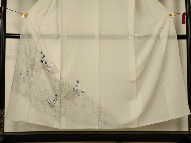 平和屋着物＊夏物　訪問着　絽　刺繍　扇面草花文　銀糸　五泉　反端付き　正絹　逸品　AABC6906jd