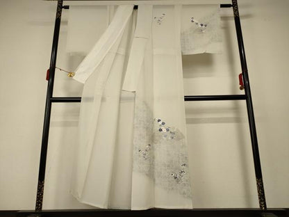 平和屋着物＊夏物　訪問着　絽　刺繍　扇面草花文　銀糸　五泉　反端付き　正絹　逸品　AABC6906jd