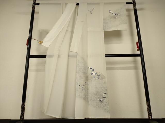 平和屋着物＊夏物　訪問着　絽　刺繍　扇面草花文　銀糸　五泉　反端付き　正絹　逸品　AABC6906jd