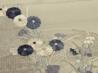 平和屋着物＊夏物　訪問着　絽　刺繍　扇面草花文　銀糸　五泉　反端付き　正絹　逸品　AABC6906jd