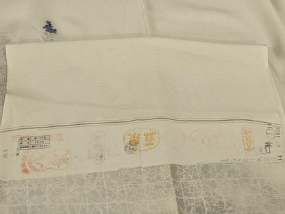 平和屋着物＊夏物　訪問着　絽　刺繍　扇面草花文　銀糸　五泉　反端付き　正絹　逸品　AABC6906jd