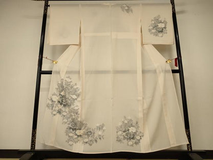 平和屋着物＊夏物 訪問着 絽 草花文 銀彩 正絹 逸品 AABC6912jd