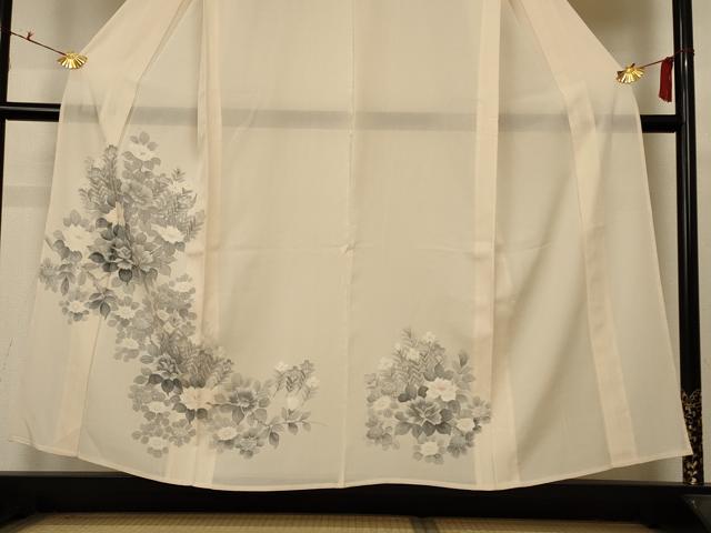 平和屋着物＊夏物 訪問着 絽 草花文 銀彩 正絹 逸品 AABC6912jd