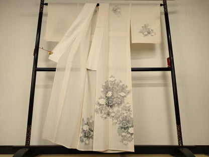 平和屋着物＊夏物 訪問着 絽 草花文 銀彩 正絹 逸品 AABC6912jd