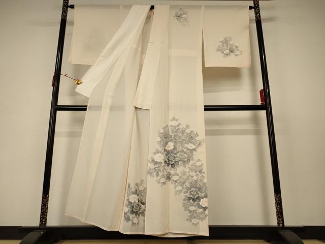 平和屋着物＊夏物 訪問着 絽 草花文 銀彩 正絹 逸品 AABC6912jd