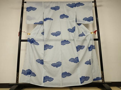 平和屋着物＊夏物 小紋 絽 雲取り文 洗える着物 未使用 AABC6918jd