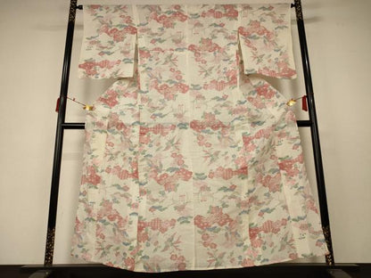 平和屋着物＊夏物 小千谷ちぢみ 花鳥文 麻 逸品 AABC6920jd