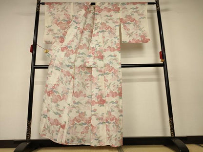 平和屋着物＊夏物 小千谷ちぢみ 花鳥文 麻 逸品 AABC6920jd