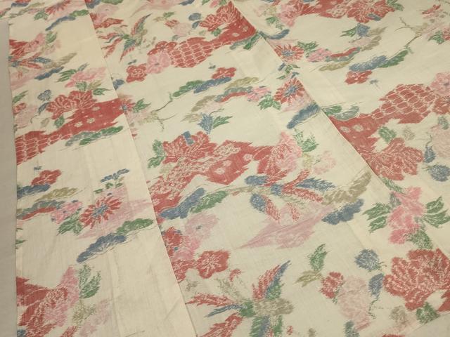 平和屋着物＊夏物 小千谷ちぢみ 花鳥文 麻 逸品 AABC6920jd