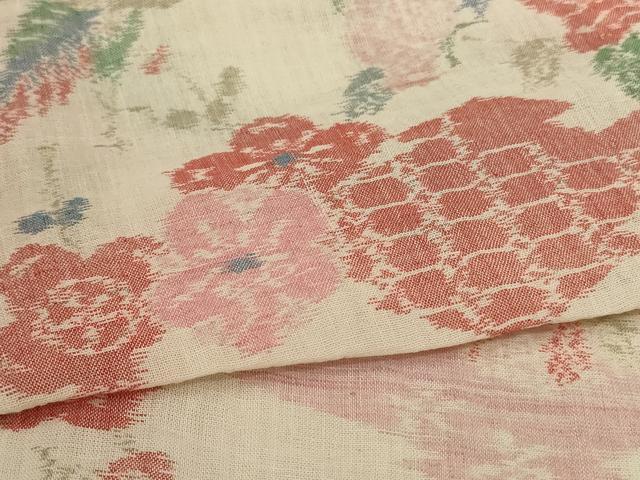 平和屋着物＊夏物 小千谷ちぢみ 花鳥文 麻 逸品 AABC6920jd