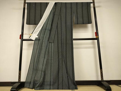 平和屋着物＊夏物 小紋 絽 枝葉間道 洗える着物 AABC6921jd