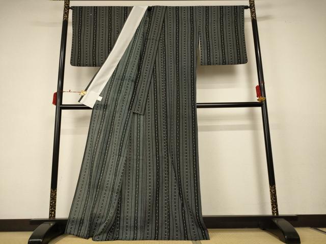 平和屋着物＊夏物 小紋 絽 枝葉間道 洗える着物 AABC6921jd