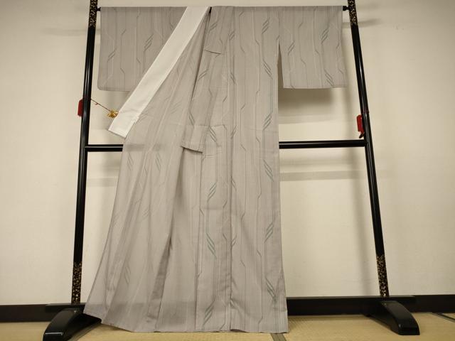 平和屋着物＊夏物　小紋　紗　幾何学文様　洗える着物　AABC6922jd