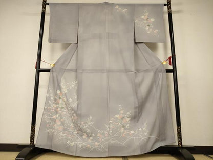 平和屋着物＊夏物 訪問着 絽 草花文 銀彩 正絹 逸品 AABC6933jd