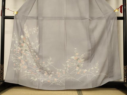 平和屋着物＊夏物 訪問着 絽 草花文 銀彩 正絹 逸品 AABC6933jd