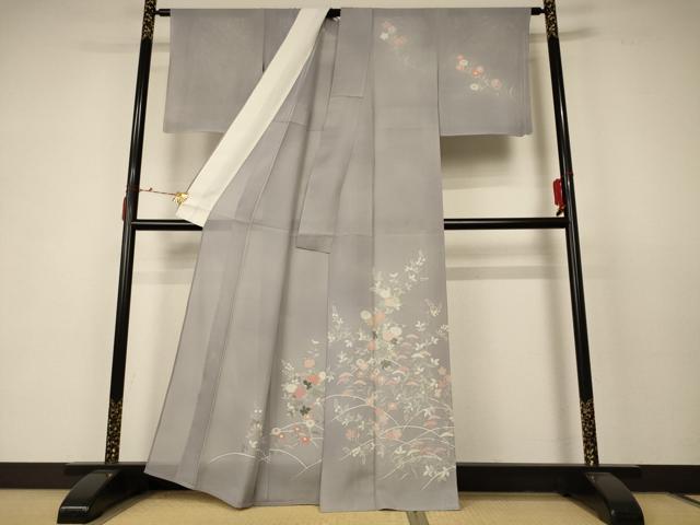 平和屋着物＊夏物 訪問着 絽 草花文 銀彩 正絹 逸品 AABC6933jd