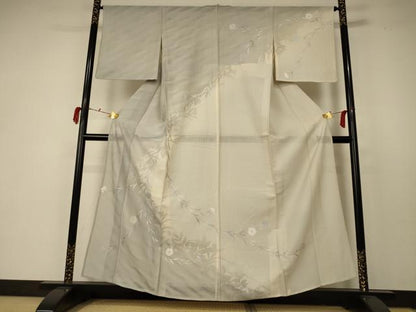 平和屋着物＊夏物 訪問着 絽 草花文 暈し染め 銀彩 正絹 逸品 AABC6935jd