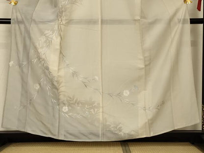 平和屋着物＊夏物 訪問着 絽 草花文 暈し染め 銀彩 正絹 逸品 AABC6935jd