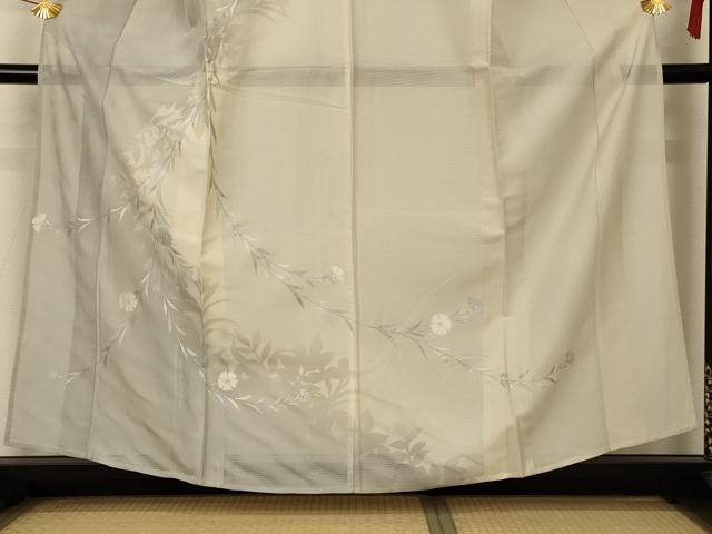 平和屋着物＊夏物 訪問着 絽 草花文 暈し染め 銀彩 正絹 逸品 AABC6935jd
