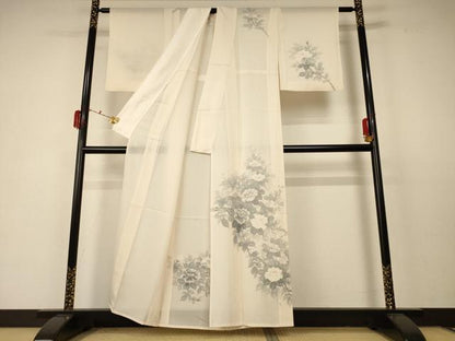 平和屋着物＊夏物 訪問着 絽 手描き 草花文 正絹 逸品 AABC6938jd