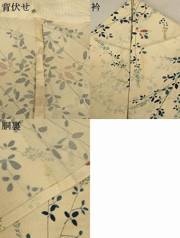 平和屋着物＊夏物　小紋　絽　枝葉文　正絹　逸品　AABC6942jd