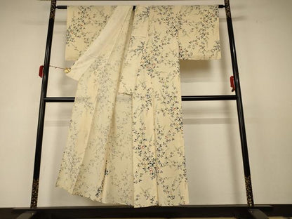 平和屋着物＊夏物　小紋　絽　枝葉文　正絹　逸品　AABC6942jd