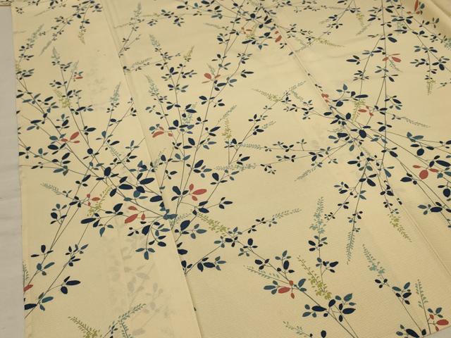 平和屋着物＊夏物　小紋　絽　枝葉文　正絹　逸品　AABC6942jd
