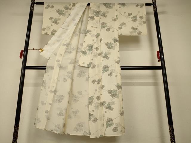 平和屋着物＊夏物　小紋　絽　蔦の葉文　正絹　逸品　AABC6949jd