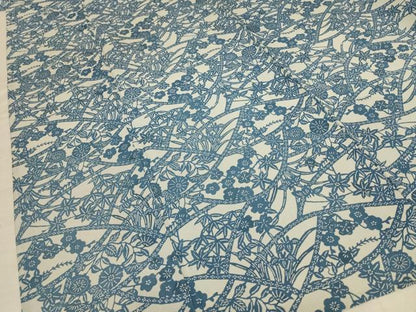 平和屋着物＊夏物 小紋 絽 藍 型染め 草花文 三越扱い 正絹 逸品 AABC6950jd
