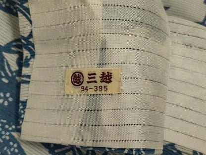 平和屋着物＊夏物 小紋 絽 藍 型染め 草花文 三越扱い 正絹 逸品 AABC6950jd