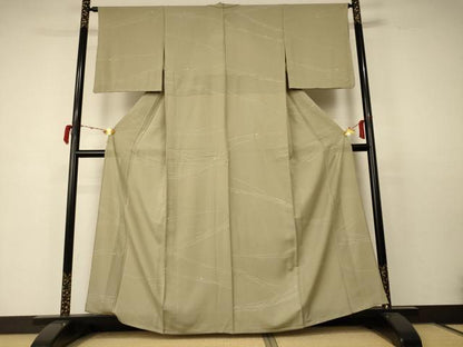 平和屋着物＊夏物 小紋 縦絽 幾何学文様 五泉 反端付き 正絹 逸品 AABC6952jd
