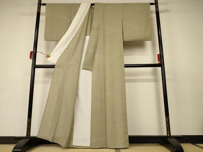 平和屋着物＊夏物 小紋 縦絽 幾何学文様 五泉 反端付き 正絹 逸品 AABC6952jd