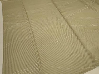 平和屋着物＊夏物 小紋 縦絽 幾何学文様 五泉 反端付き 正絹 逸品 AABC6952jd