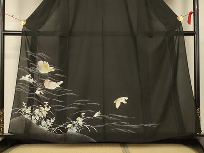 平和屋着物＊夏物 訪問着 絽 流水花鳥文 正絹 逸品 AABC6953jd