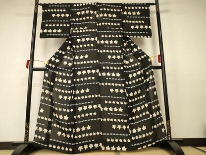 平和屋着物＊夏物 小紋 絽 楓 正絹 逸品 AABC6957jd