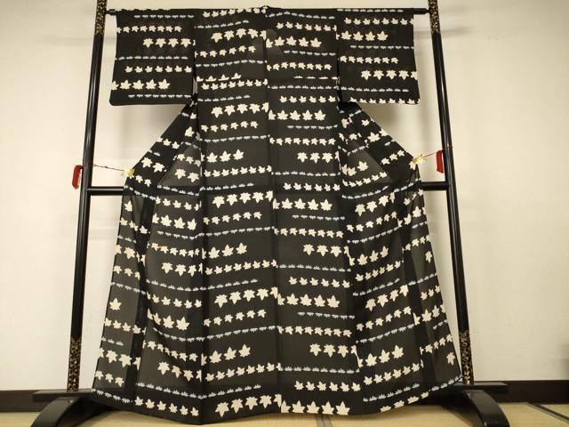 平和屋着物＊夏物 小紋 絽 楓 正絹 逸品 AABC6957jd