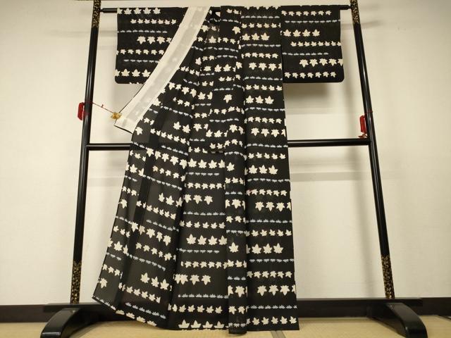 平和屋着物＊夏物 小紋 絽 楓 正絹 逸品 AABC6957jd