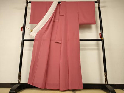 平和屋着物＊夏物　色無地　絽縮緬　浅緋色　正絹　逸品　AABC6961jd