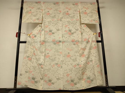 平和屋着物＊夏物 小紋 絽 草花文 正絹 逸品 AABC6965jd