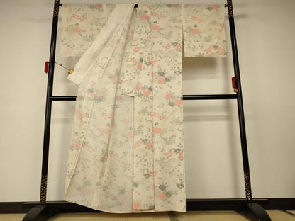 平和屋着物＊夏物 小紋 絽 草花文 正絹 逸品 AABC6965jd