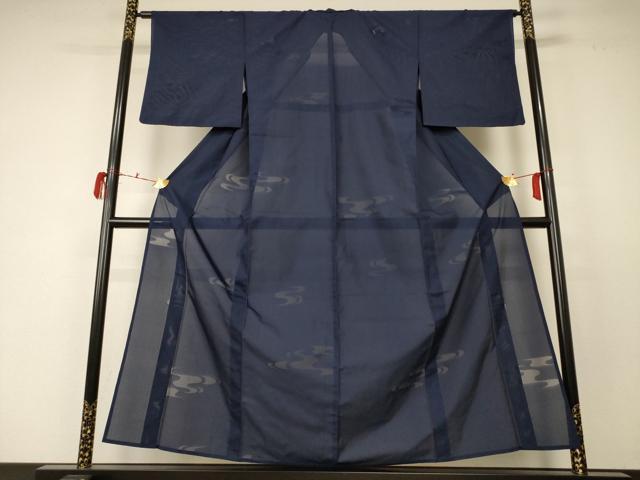 平和屋着物＊夏物 色無地 縦絽 流水紋紗 藍鉄色 正絹 逸品 AABC6967jd