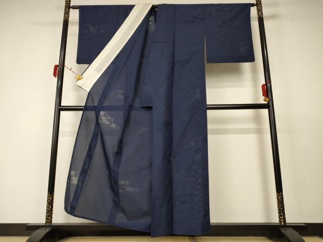 平和屋着物＊夏物 色無地 縦絽 流水紋紗 藍鉄色 正絹 逸品 AABC6967jd